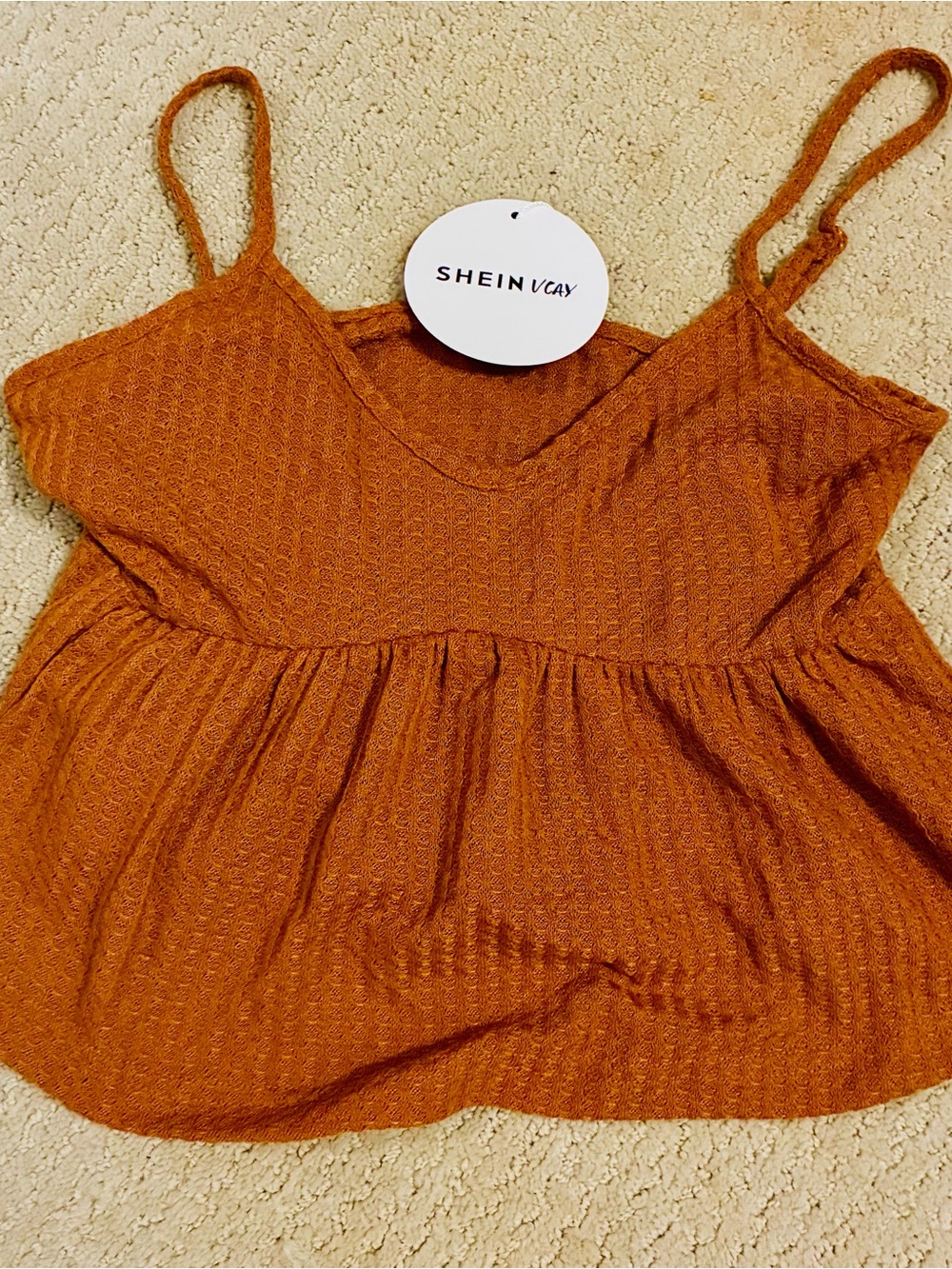 SHEIN Burnt Orange Textured Spaghetti Strap Camisole